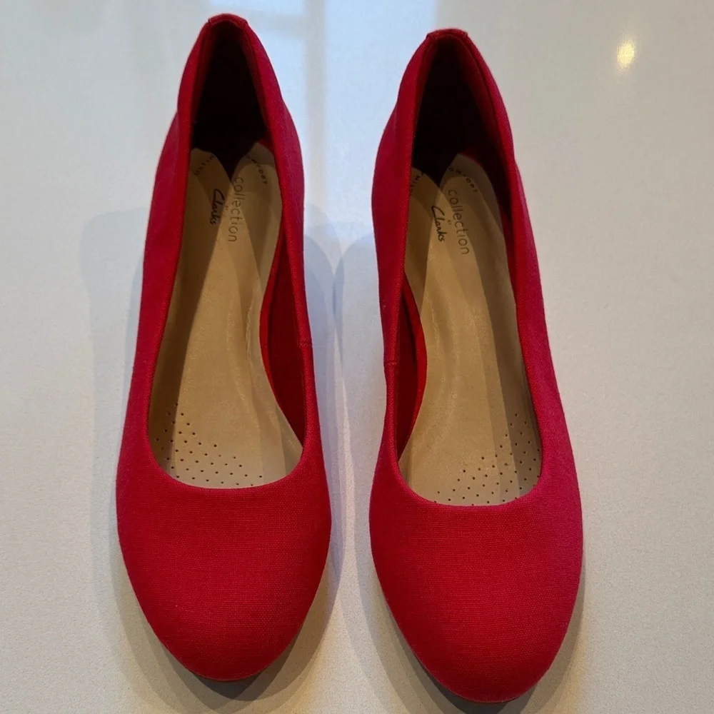 🆕 Clarks Mallory Luna Wedge Espadrilles Rope Pump, Cherry Red, Size 9.5M